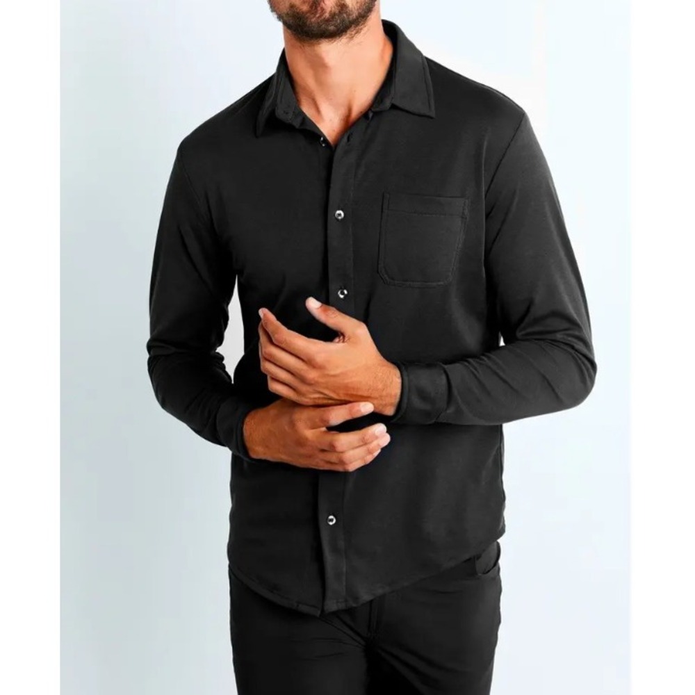 ANATOMIE Nick Piquet Mens Large Travel Shirt Pima Cotton Button Down Black